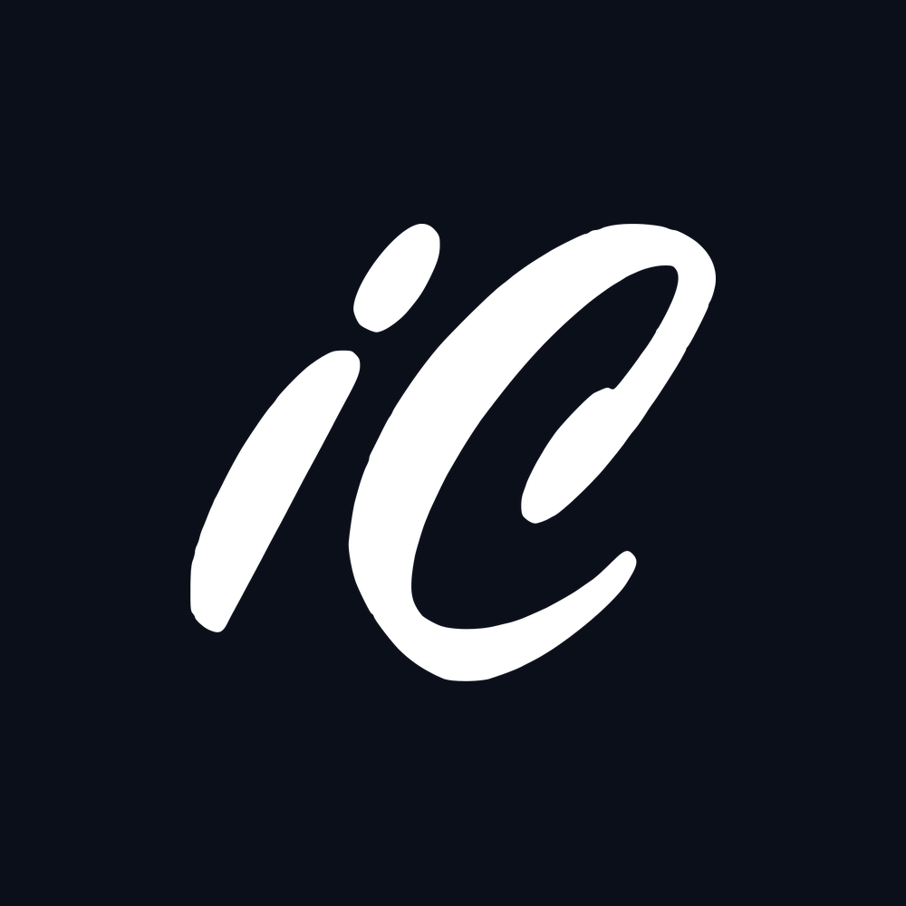 Black profile picture with white iC monogram