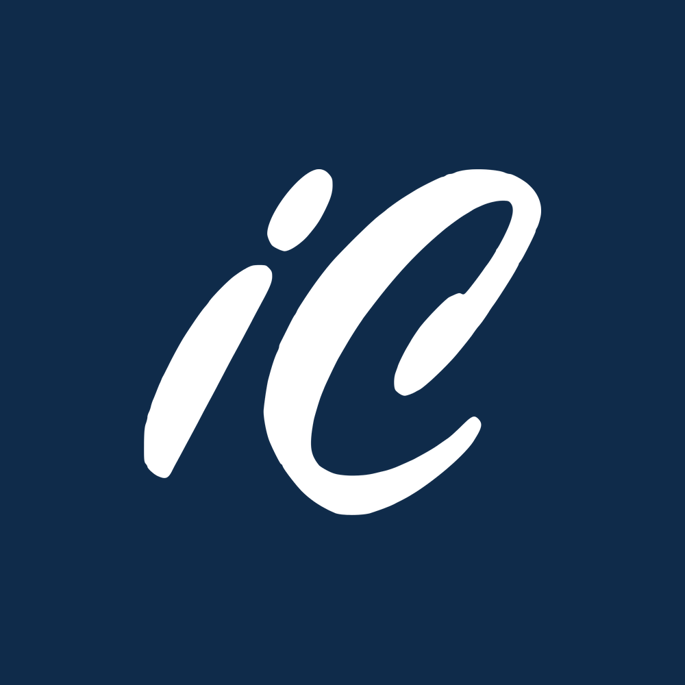 Navy profile picture with white iC monogram