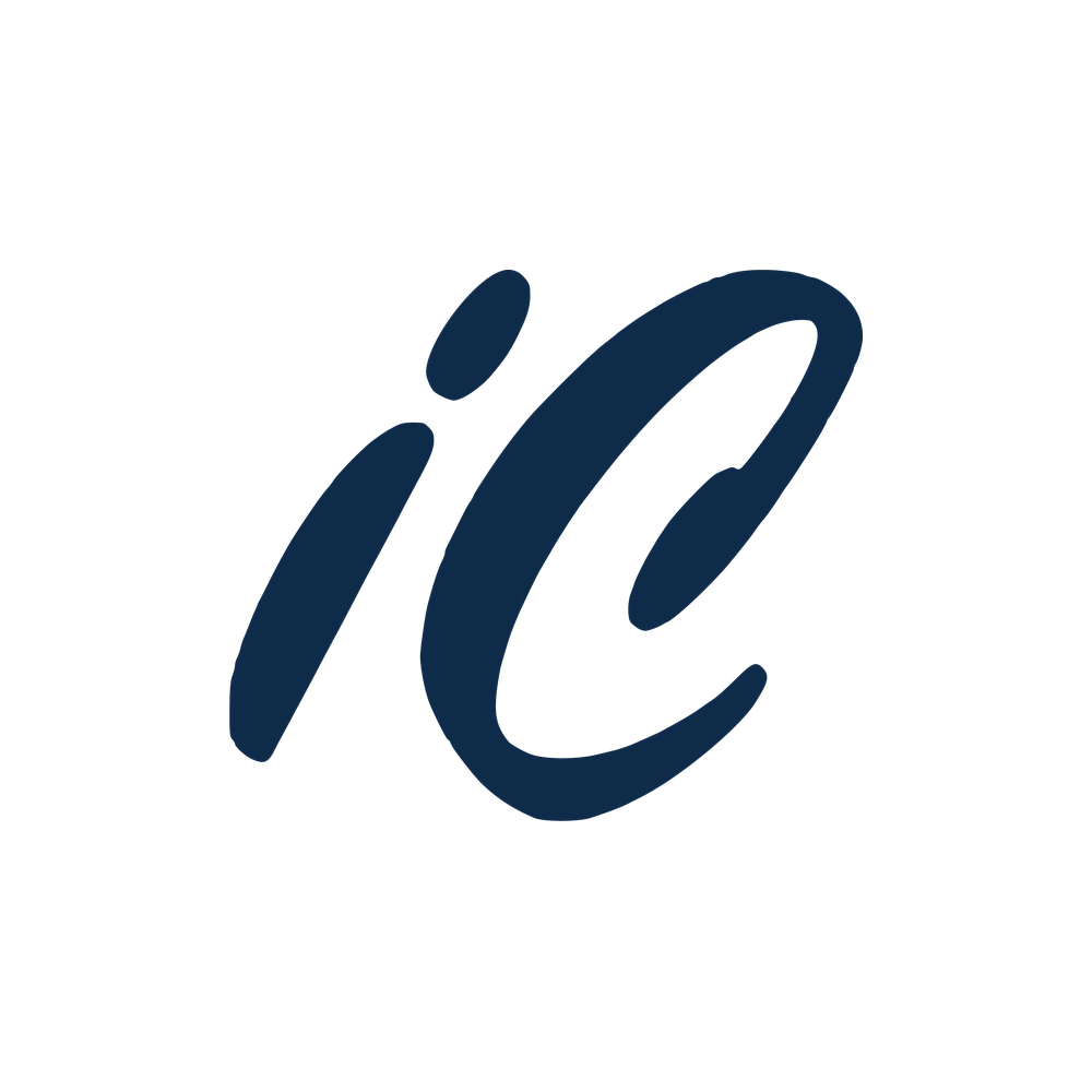 White profile picture with navy iC monogram