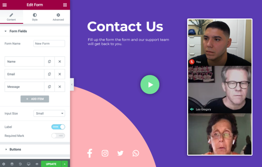 Live 1-on-1 website help session — building a contact form in Elementor