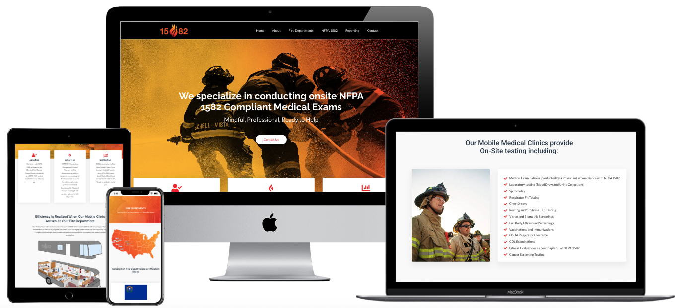 1582 Exam NFPA compliant medical exams website design — multi-device mockup