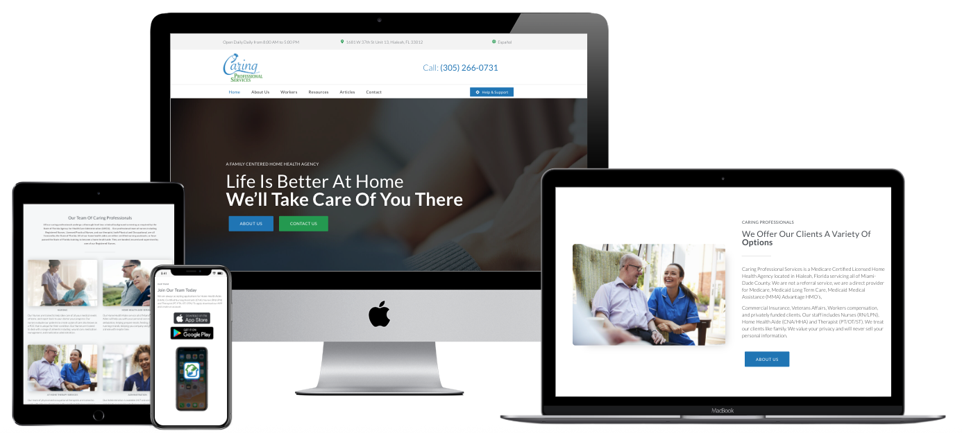 Caring Professional Services website design — multi-device mockup