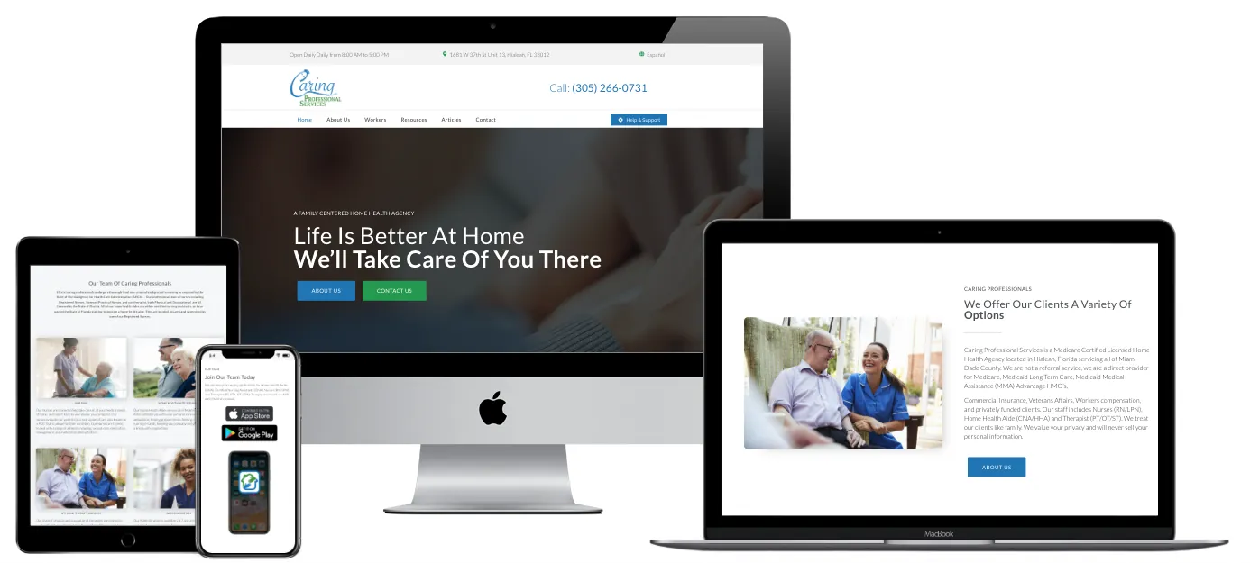 Caring Professional Services website design