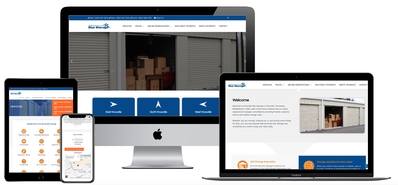 Knoxville Star Storage self-storage website design — multi-device mockup