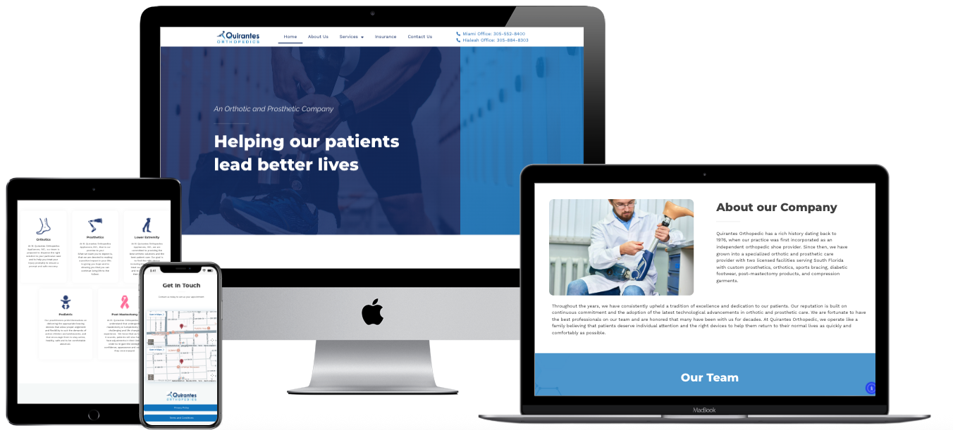 M. Quirantes Orthopedics website design — multi-device mockup