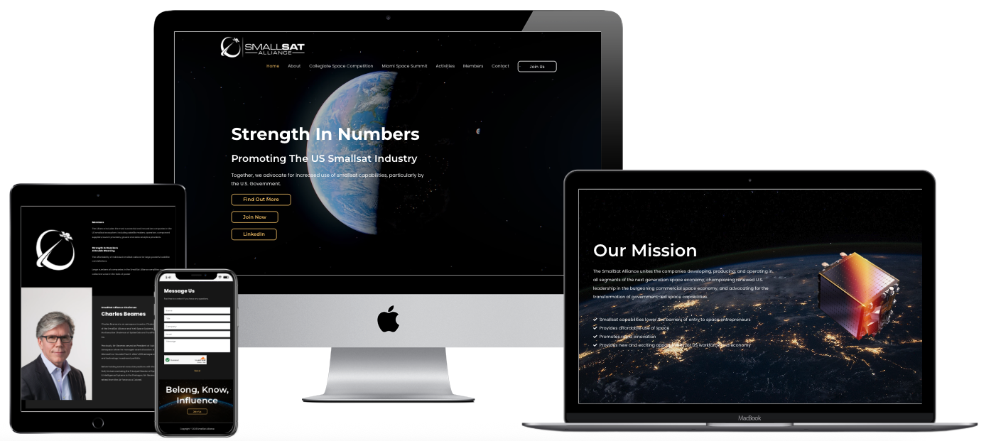SmallSat Alliance space industry website design — multi-device mockup